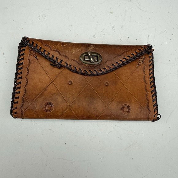 Handmade Handbags - VTG Handmade Leather Wallet Clutch Turn Lock Stamped